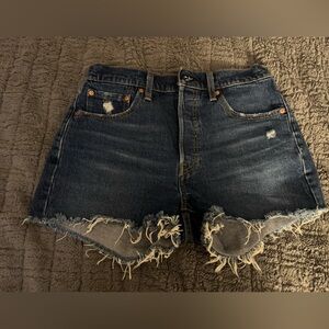 Levi's Dark Blue Frayed Jean Shorts 501